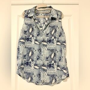 Equipment Femme Blue Snake Silk Sleeveless Button Down Blouse Blue M
